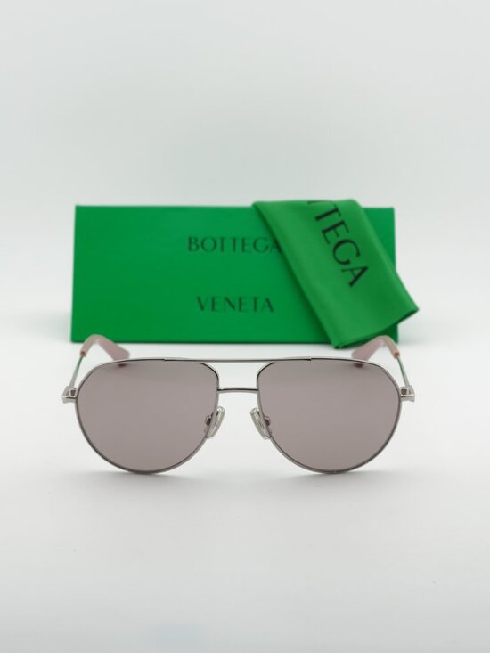 Bottega Veneta BV1302S 004 Aviator Unisex Sunglasses - Silver / Violet